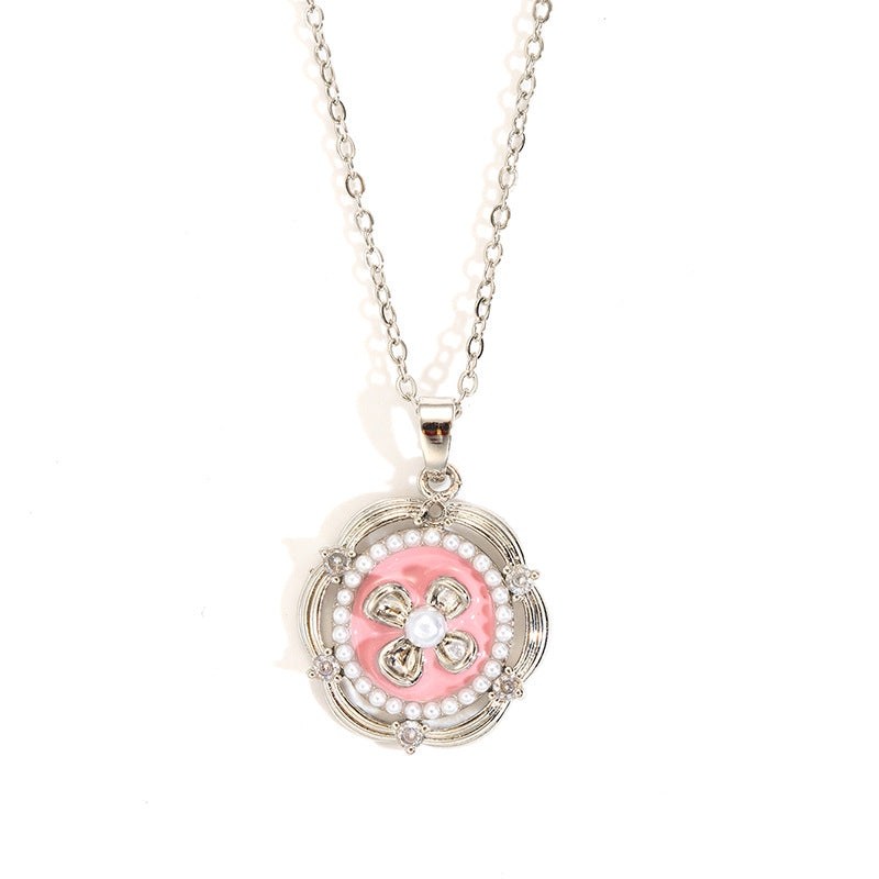 Wholesale rose oil painting high-grade necklace pearl color simple clavicle chain stainless steel plated 18k gold necklace for women